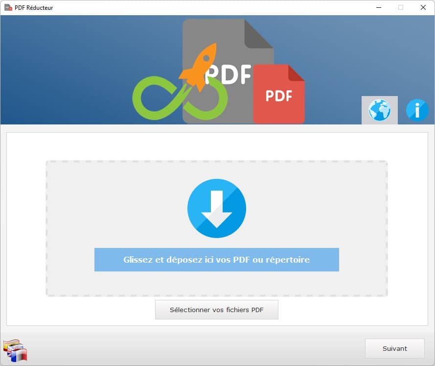 Interface du logiciel PDF Réducteur