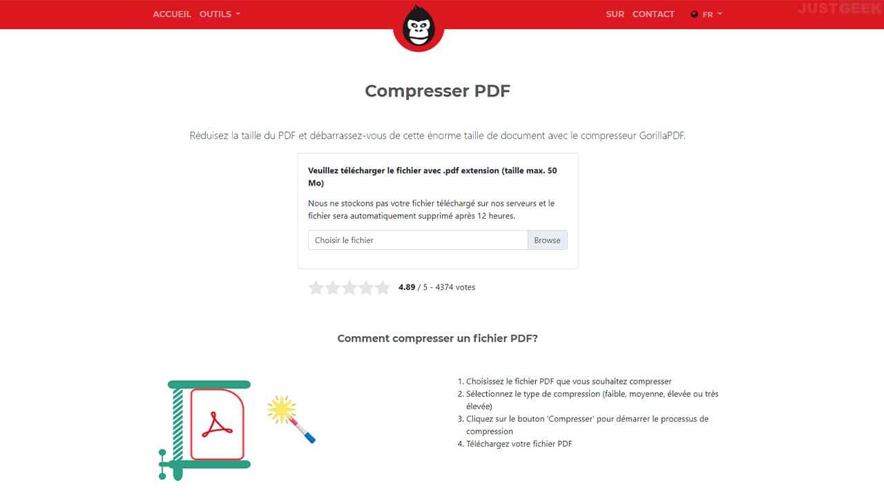 Compresser PDF avec GorillaPDF