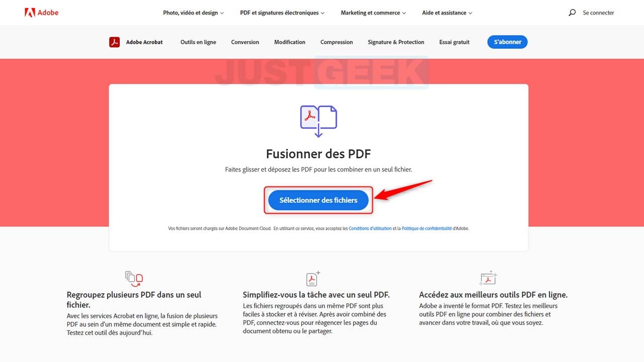 Fusionner des fichiers PDF avec l'outil en ligne Adobe Acrobat
