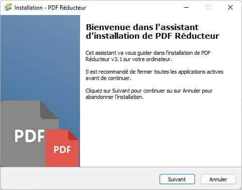 Installation du logiciel gratuit PDF Réducteur