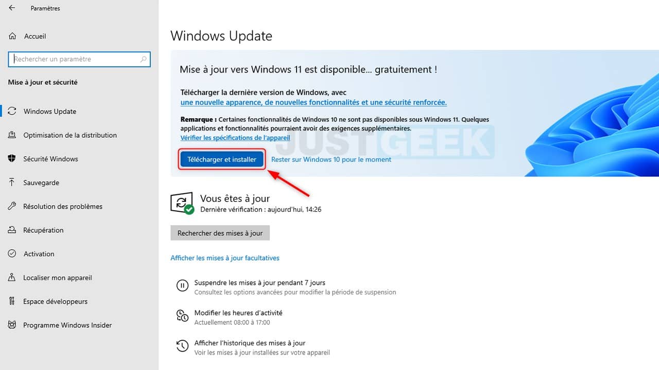 Mise à jour vers Windows 11 disponible