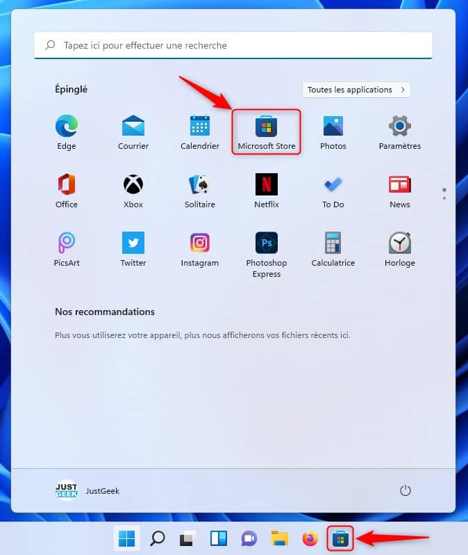 Ouvrir le Microsoft Store sur Windows 11