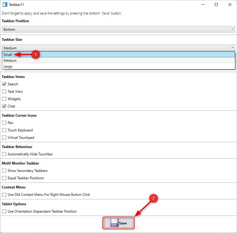 Réduire la barre des tâches de Windows 11 avec Taskbar11