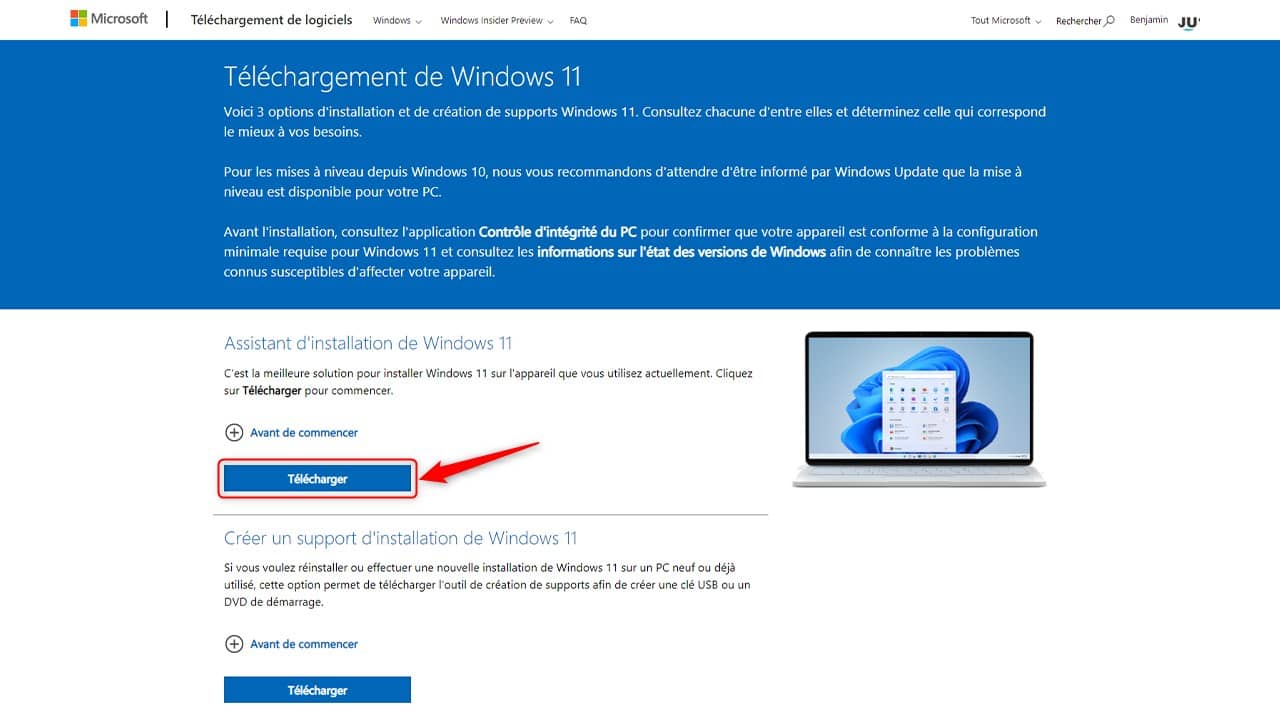 Télécharger l'assistant d'installation de Windows 11