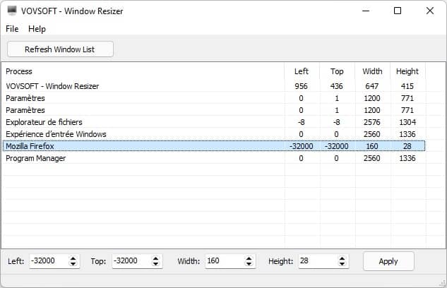 Vovsoft Window Resizer : redimensionner les fenêtres de vos programmes