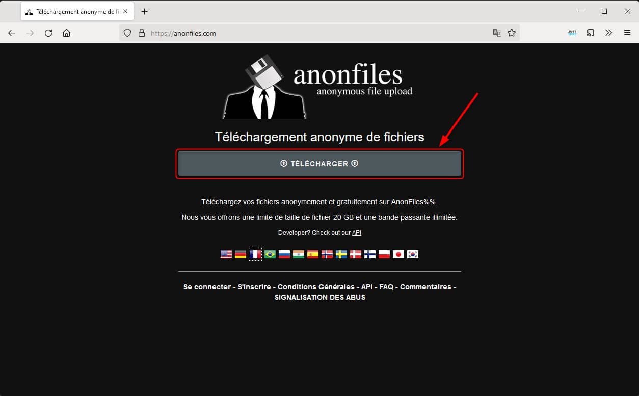 Héberger des fichiers de manière anonyme avec AnonFiles