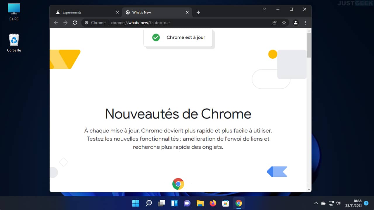 Interface de Google Chrome 96