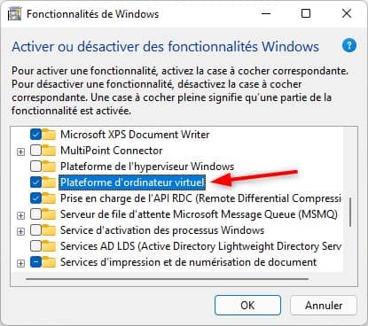 Activer la fonctionnalité Plateforme d'ordinateur virtuel dans Windows 11