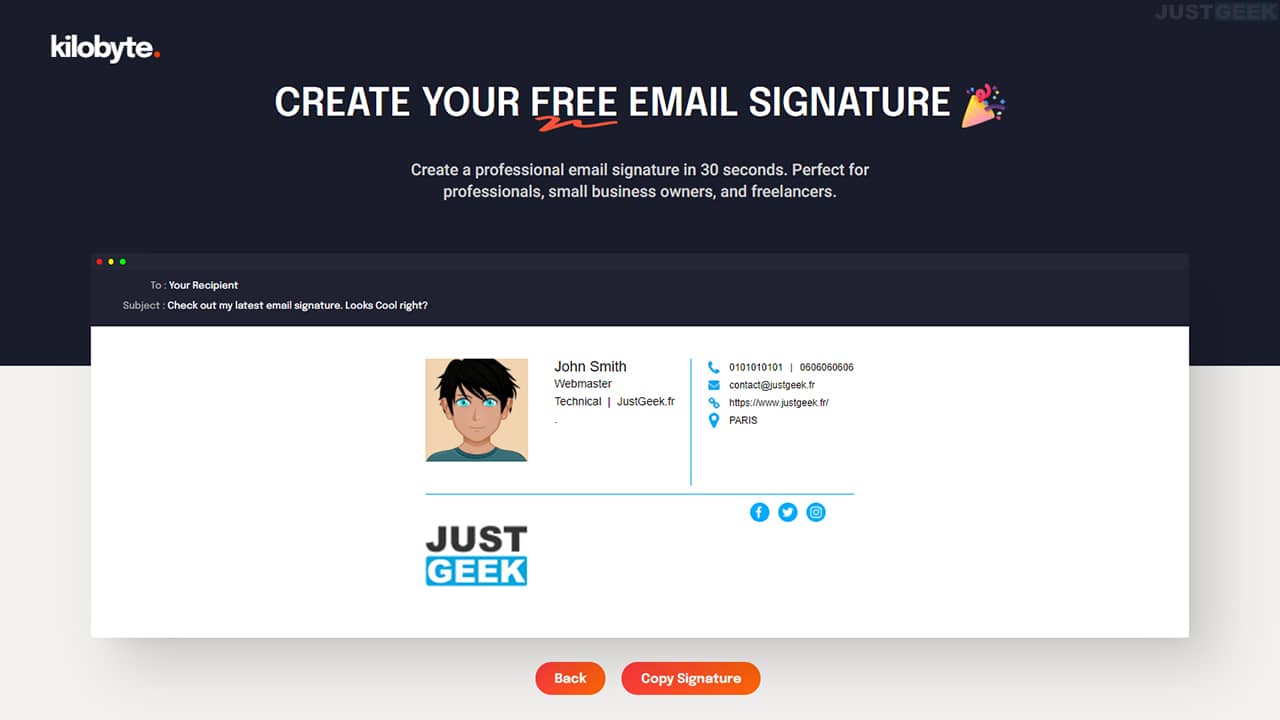 Signature mail gratuite avec Kilobyte