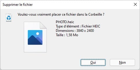 Confirmation avant suppression d'un fichier dans Windows 11