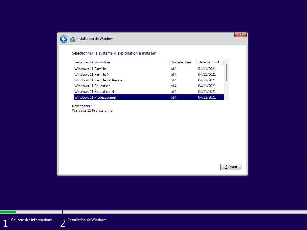 Installer Windows 11 Professionnel