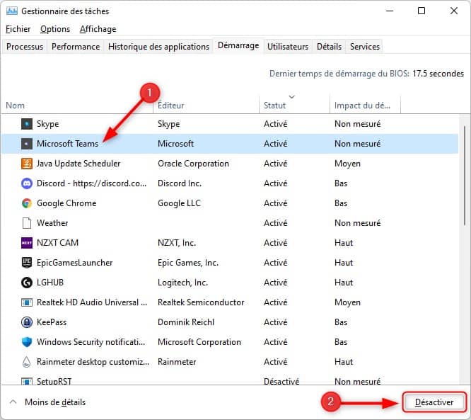 Désactiver les applications au démarrage de Windows 11