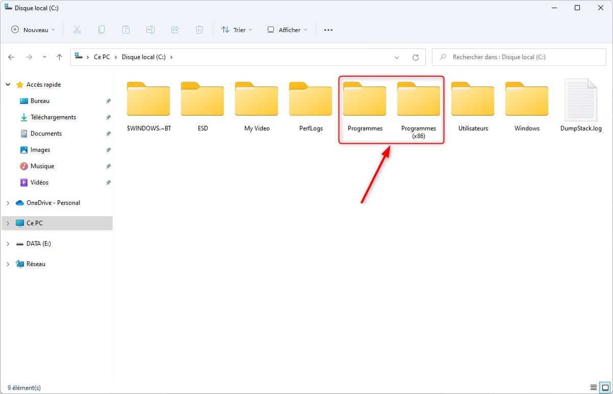 Dossiers d'installation des programmes par défaut sous Windows 11