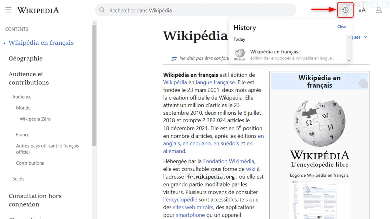 Historique de recherche Wikipédia