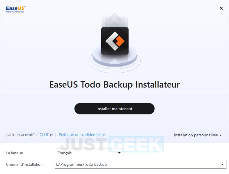 Sélectionnez le répertoire d'installation pour EaseUS Todo Backup Free 2022