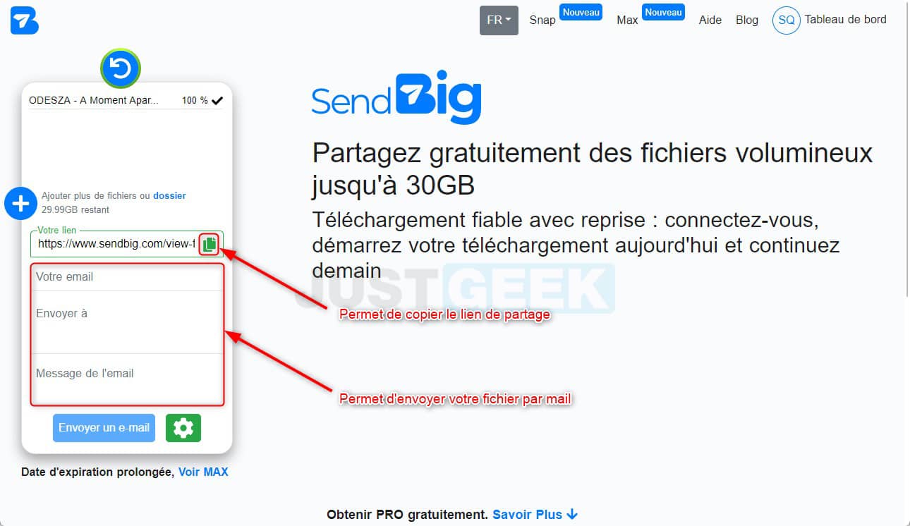 Partager des fichiers volumineux gratuitement avec SendBig
