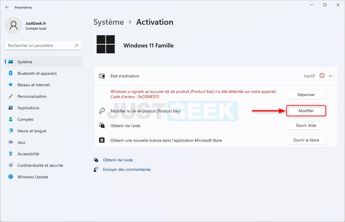 Activer Windows 11 à l'aide d'une clé générique