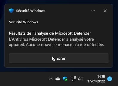 Exemple de notifications sous Windows 11