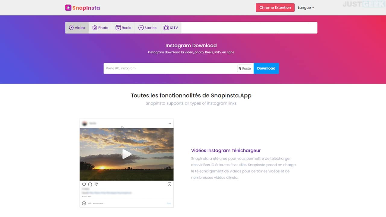 SnapInsta : télécharger des photos, vidéos et stories Instagram