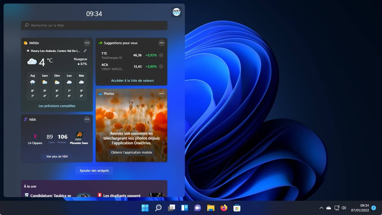 Panneau des widgets de Windows 11