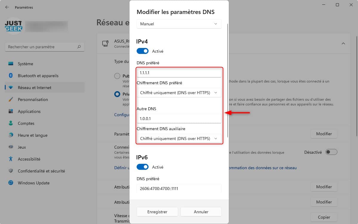 Enable DNS over HTTPS in Windows 11 (IPv4)