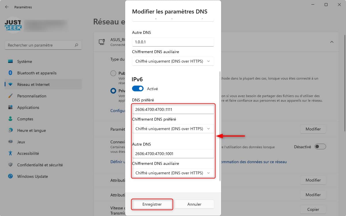 Enable DNS over HTTPS in Windows 11 (IPv6)