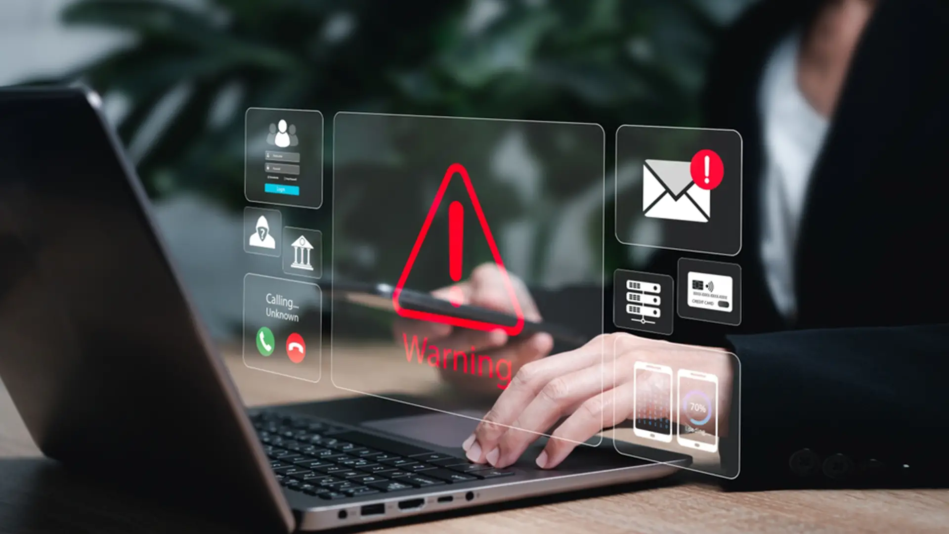 Alerte de sécurité sur un ordinateur portable face à un e-mail de phishing suspect
