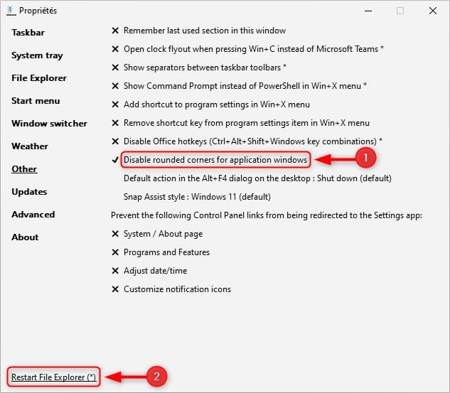Disable rounded corners in Windows 11