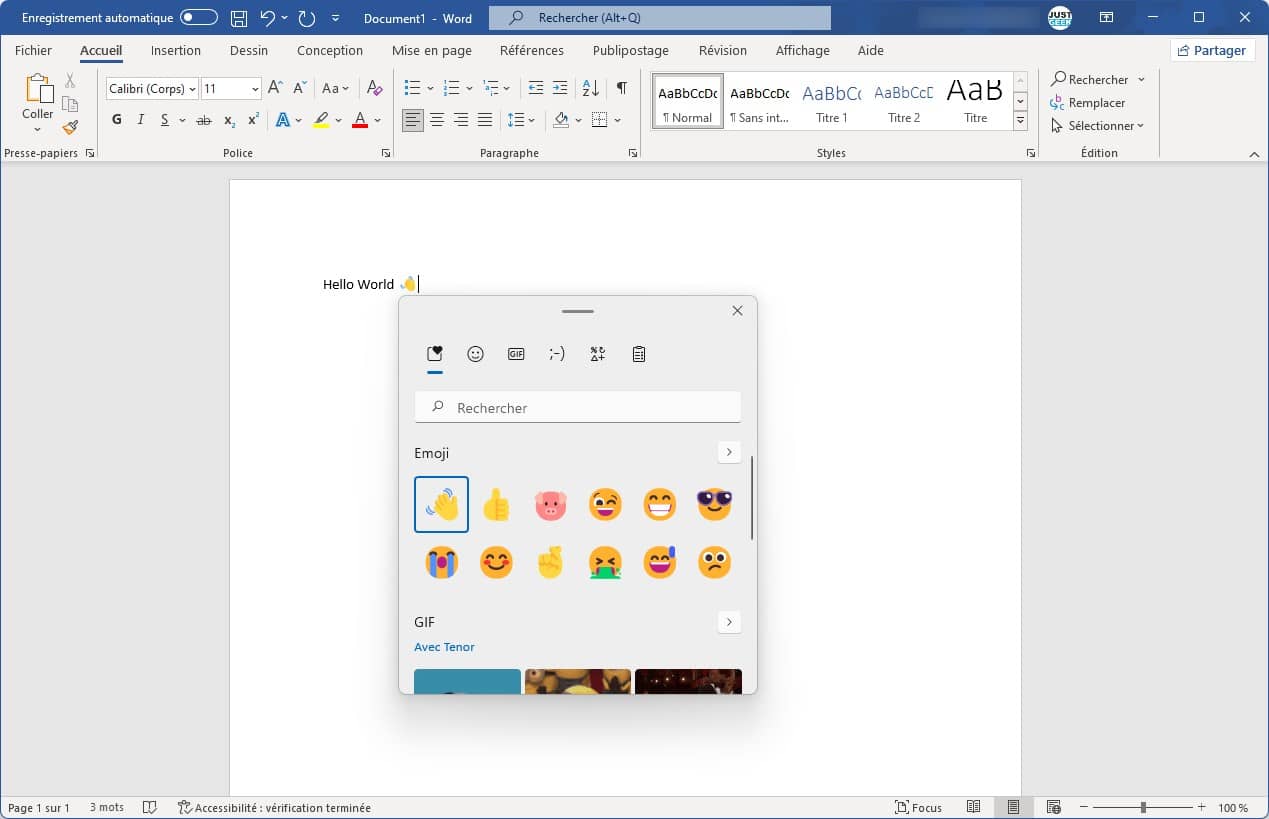 Insérer un emoji dans Windows 11