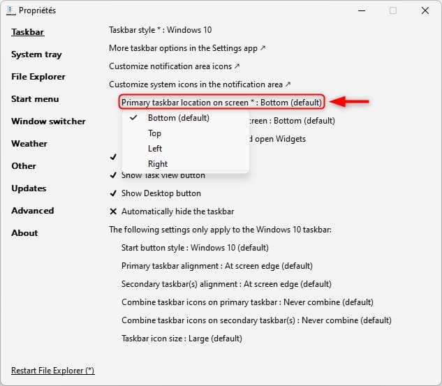 Changer la position de la barre des tâches de Windows 11