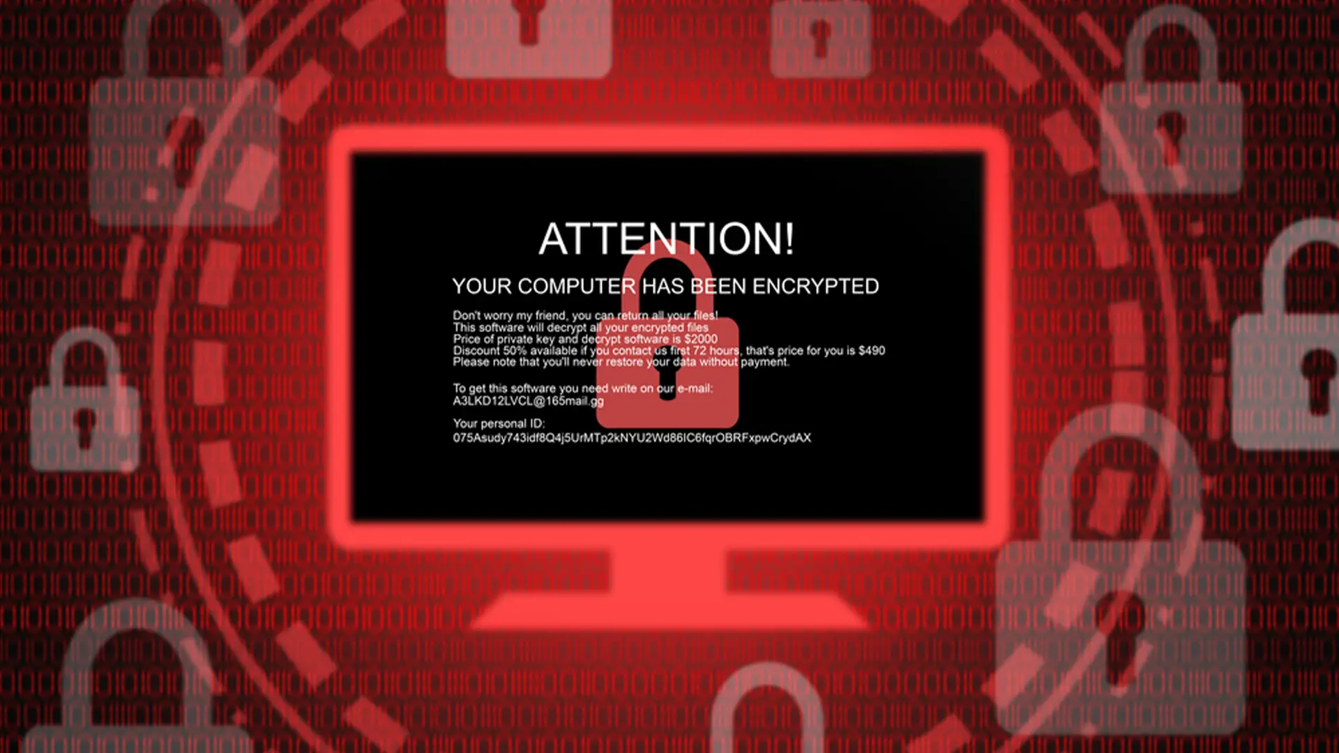 Message d’alerte typique d’un ransomware indiquant que l’ordinateur a été chiffré