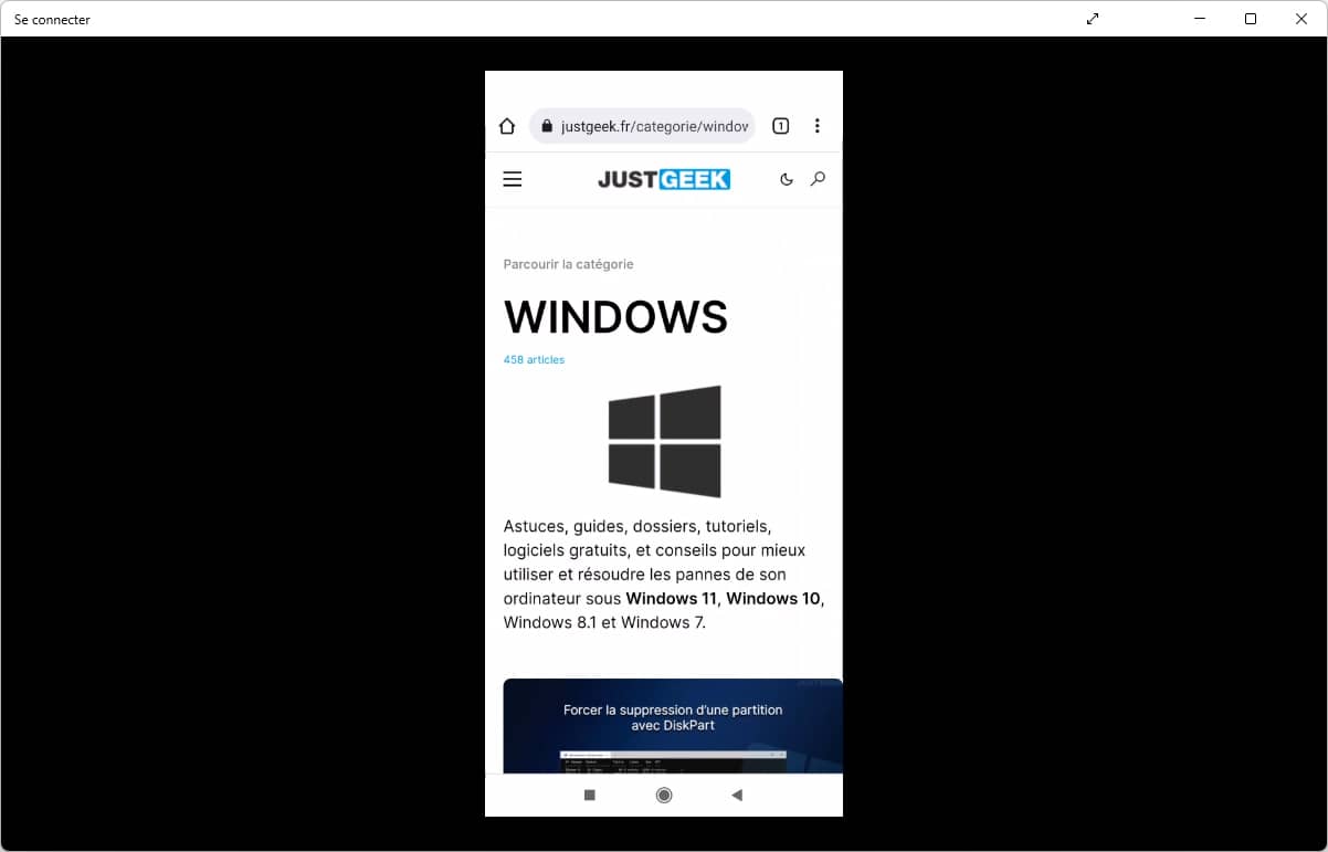 Projeter écran smartphone Android sur PC Windows 11