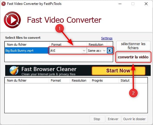 Convertir une vidéo avec Fast Video Converter