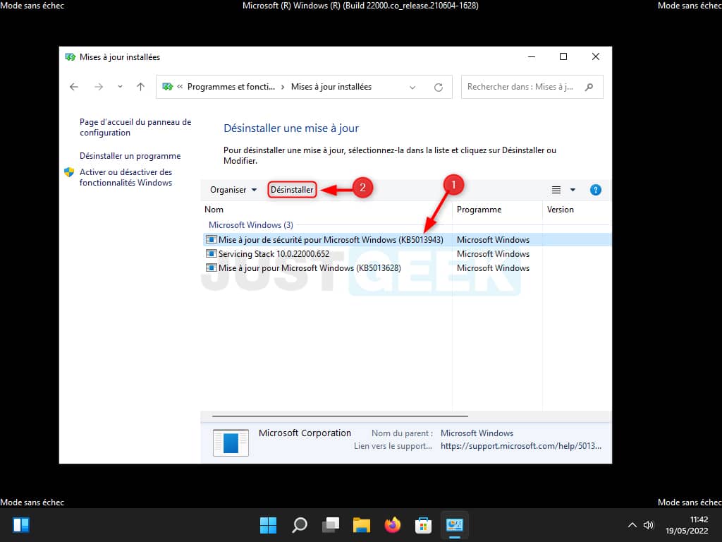 Désinstaller une mise à jour en mode sans échec sous Windows 11