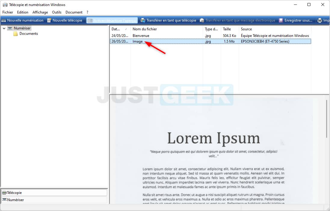 Scanner un document avec l'application Télécopie et numérisation Windows
