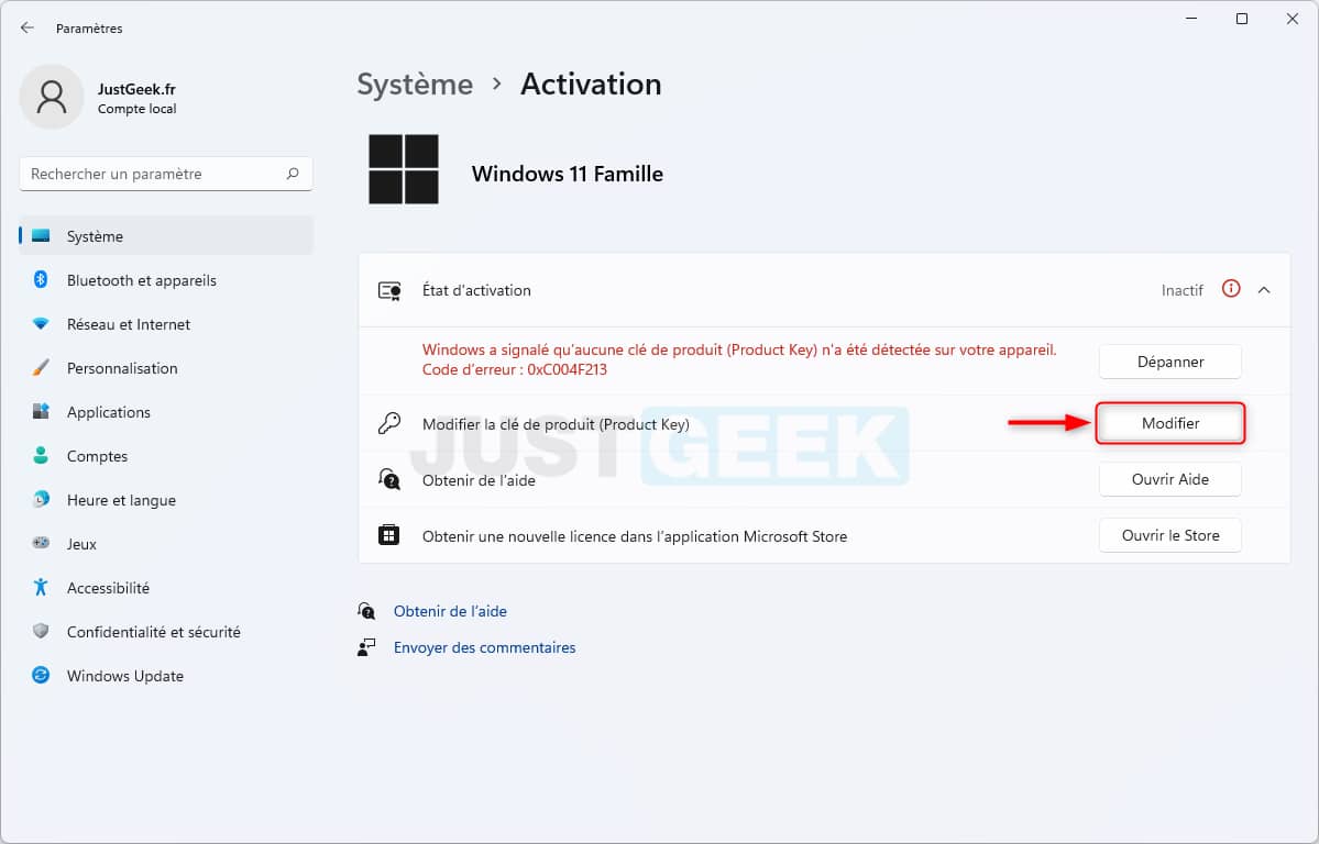 Modifier la clé de produit (Product Key) Windows 11