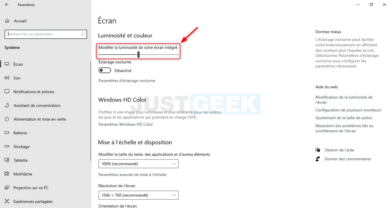 Modifier luminosité écran PC depuis les paramètres de Windows 11/10