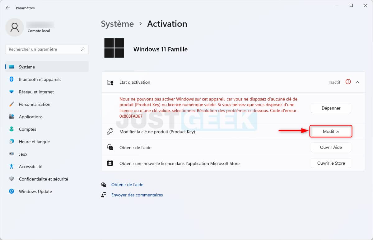 Modifier la clé de produit Windows 11