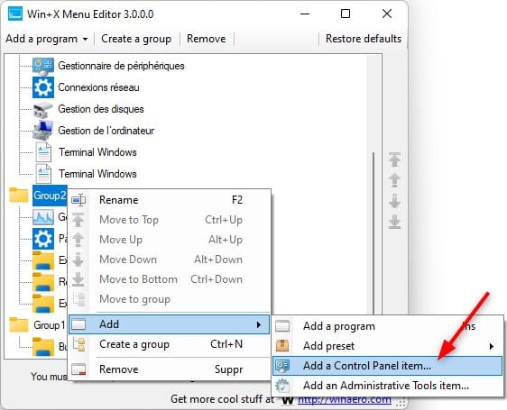 Ajouter un raccourci au menu Lien Rapide dans Windows 11