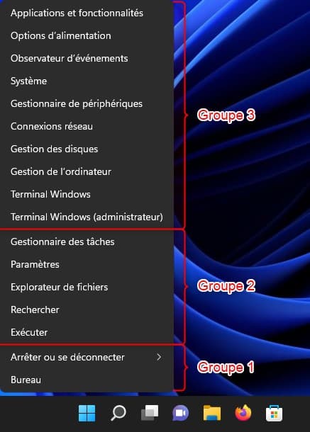 Menu Lien Rapide (Win+X) Windows 11