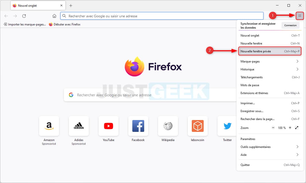 Nouvelle fenêtre privée sur Firefox