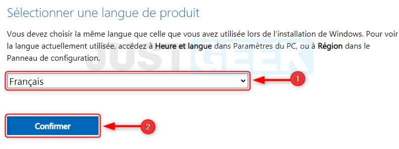 Sélectionnez langue du produit