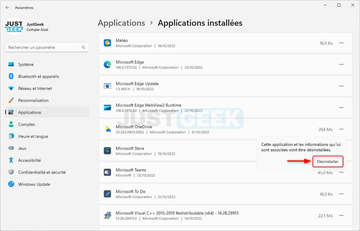 Désinstaller OneDrive sur Windows 11
