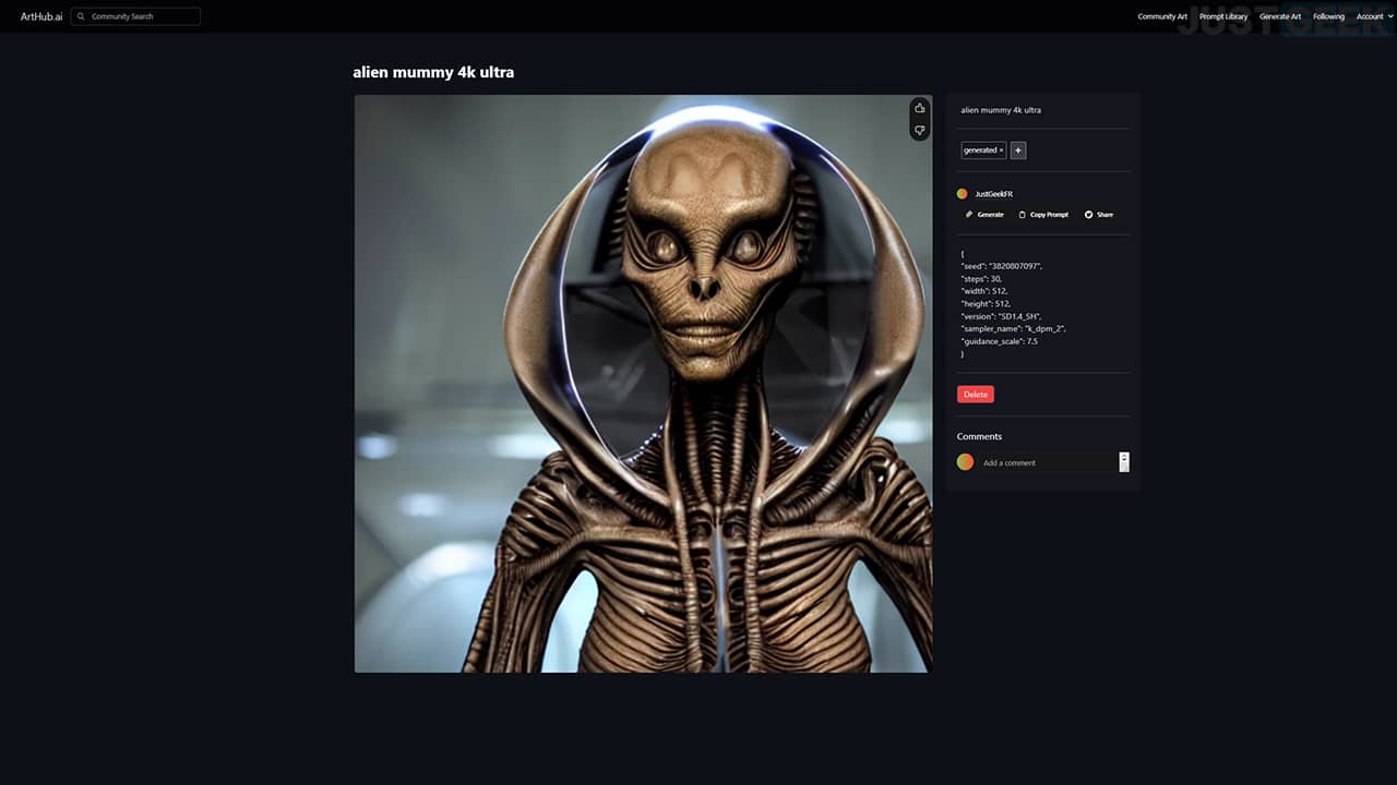 Photo d'une momie extraterrestre générée par l'IA