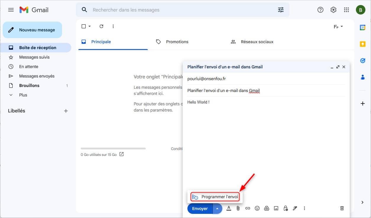 Planifier l'envoi d'un e-mail dans Gmail