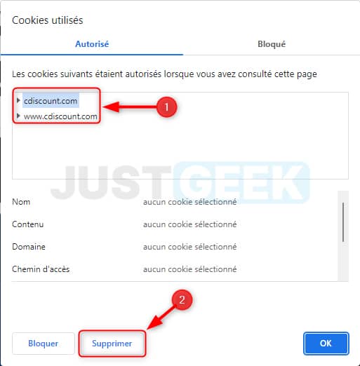 Supprimer les cookies d'un site web spécifique dans Google Chrome
