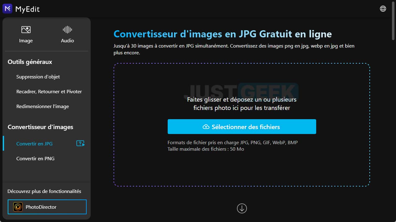 Convertisseur d'images en JPG ou PNG gratuit en ligne