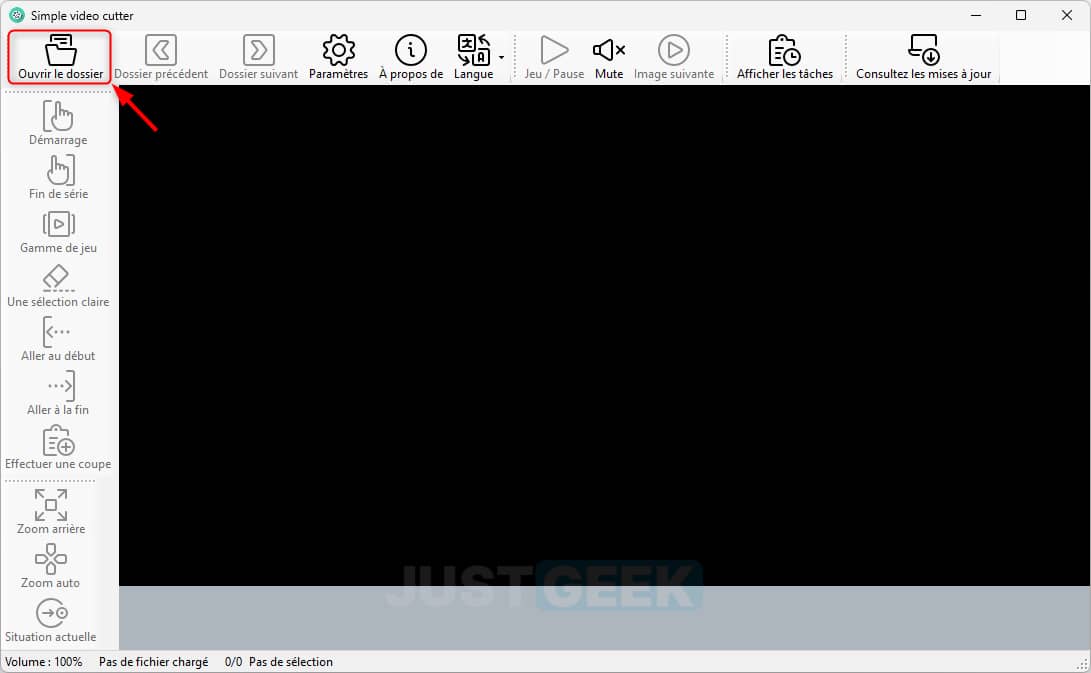 Interface du logiciel Simple Video Cutter