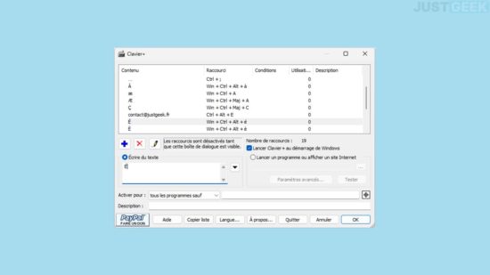 Créer des raccourcis personnalisés sur Windows avec Clavier+