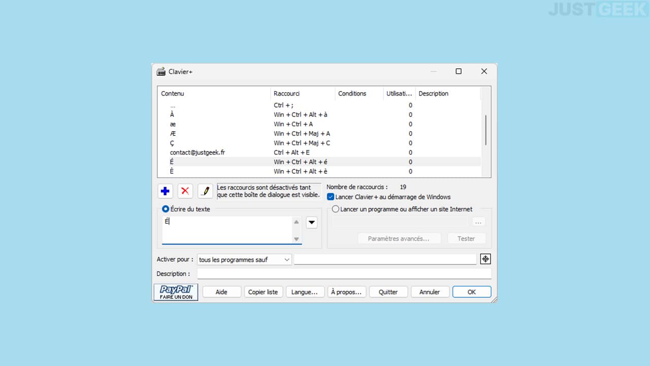 Créer des raccourcis personnalisés sur Windows avec Clavier+